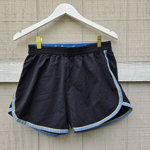 Under Armour Black Unlined Athletic Shorts with Blue and Yellow Trim Medium